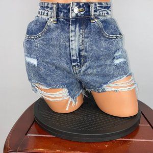 Hyfve S Acid Wash Distressed Denim High Rise Cutoff Shorts Act W 25.5 x I 2 1/4